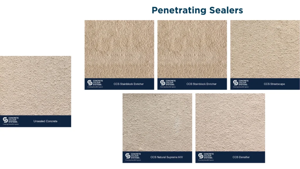 An infographic explaining how silane/siloxane penetrating sealers work within the pores of Calgary concrete.