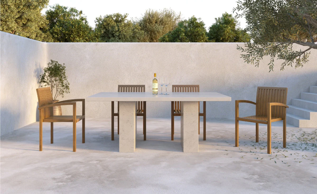 Outdoor concrete patio furniture and fire table