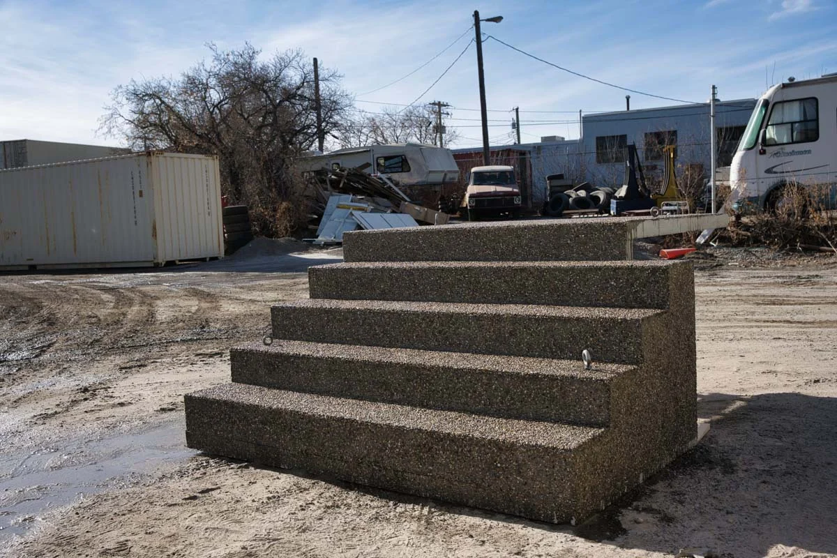 Precast concrete steps being installed