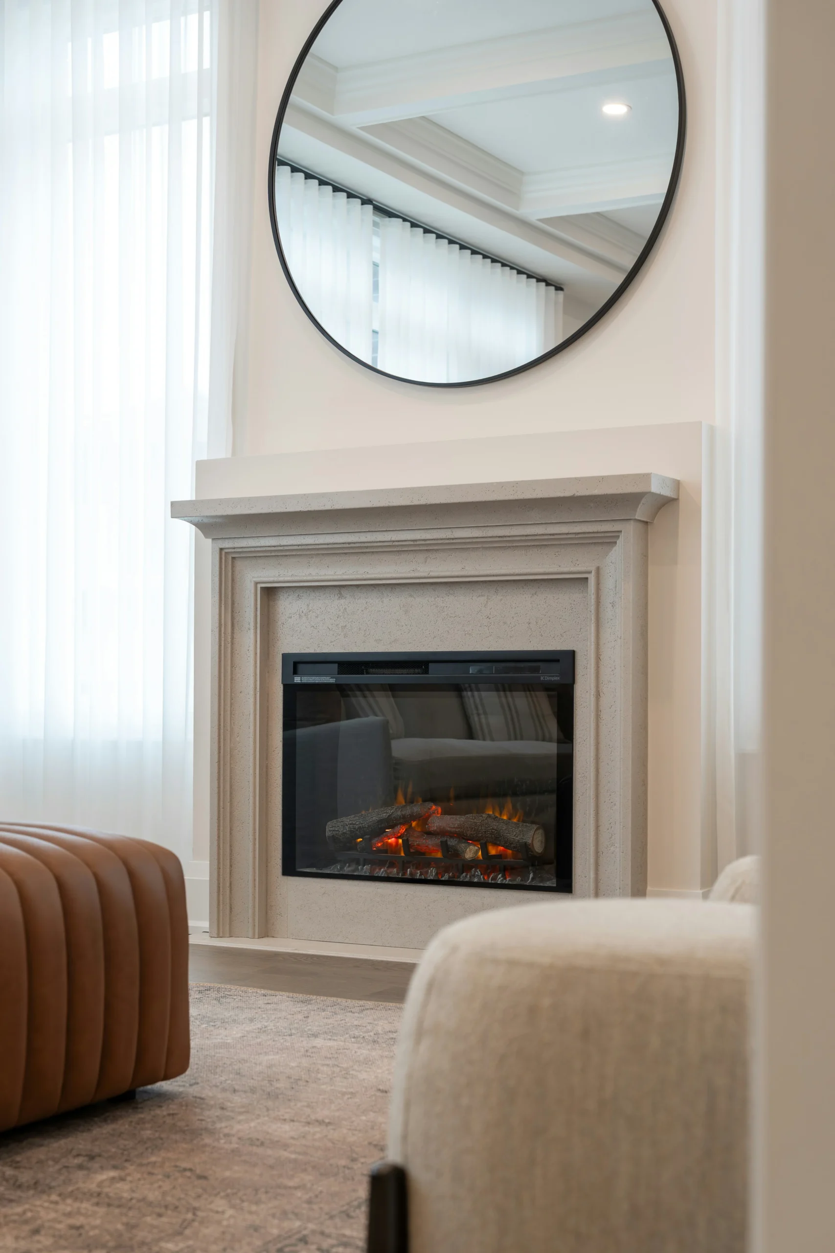 Stamped concrete fireplace surround