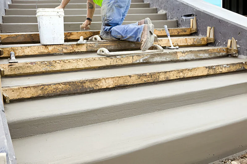 Custom poured-in-place concrete stairs with stamping